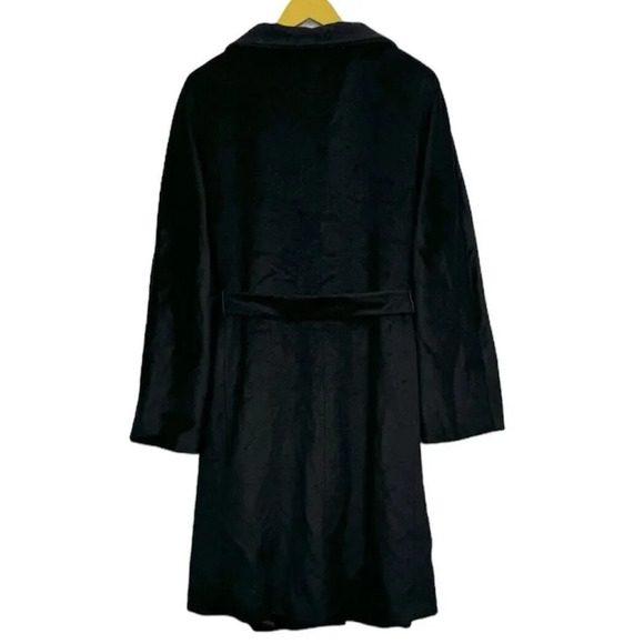 Marina Rinaldi Wool Pea Coat 23 US 14 Long Duster Black High Collar Belted Maxi - Picture 2 of 11
